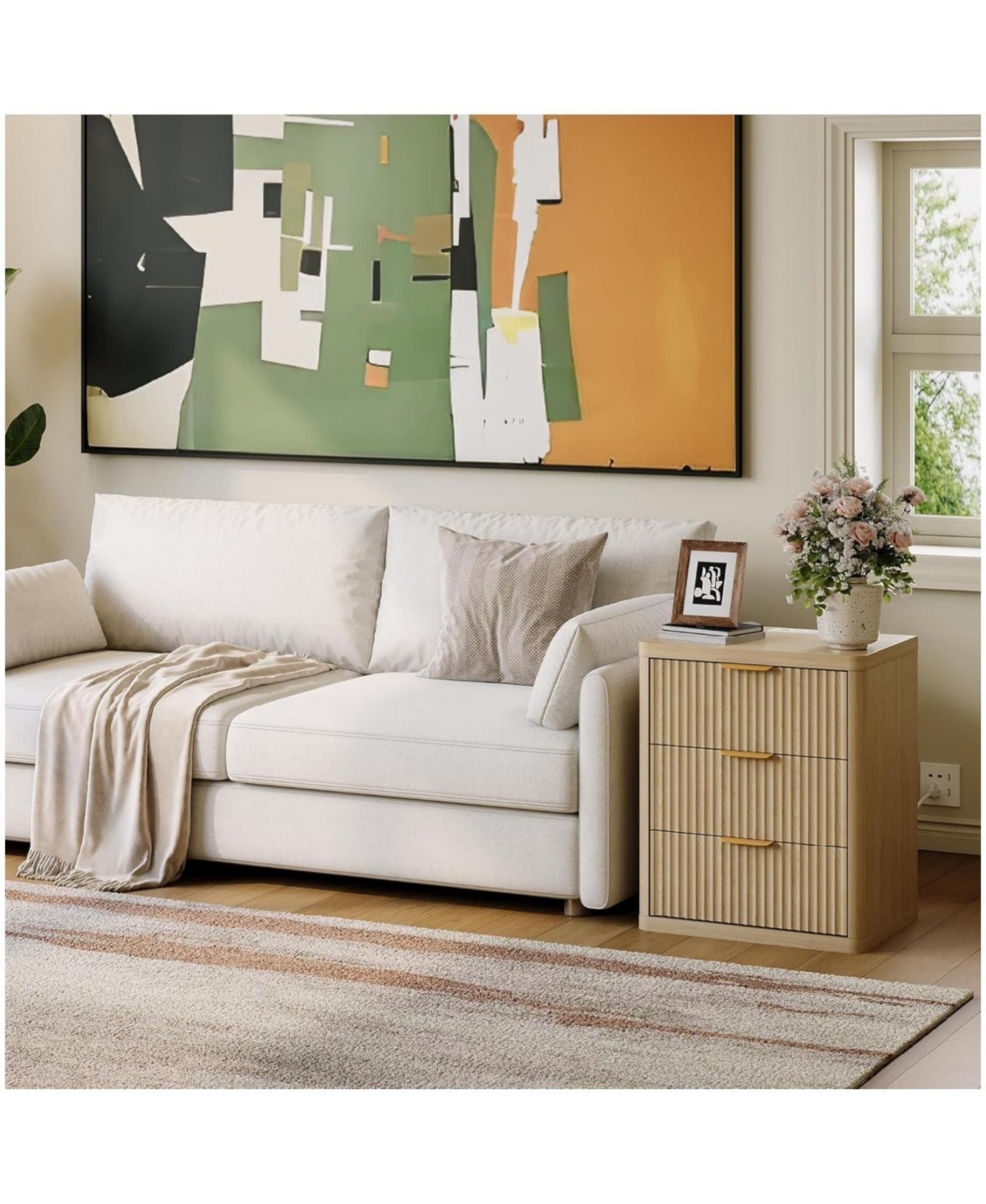 gaomon Set of 2 Fluted Nightstands, 3-Drawer Bedside Table with Built-in Charging Station & Open Storage