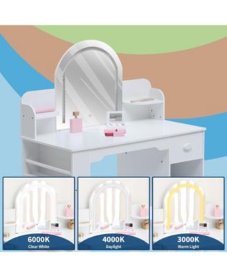 Kids Vanity  Lighted Mirror - 2 in 1 Little Girls Vanity Table and Stool - Kids Makeup  for Bedrooms, Apartments