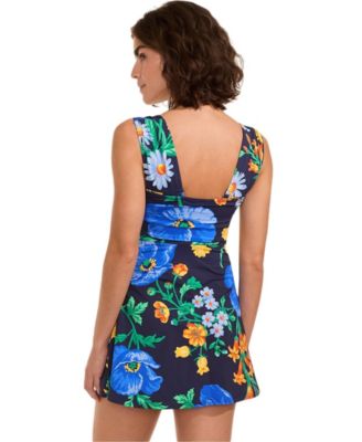 Women's NEW Smoothing Square Neck Ruched Swim Dress Swimsuit