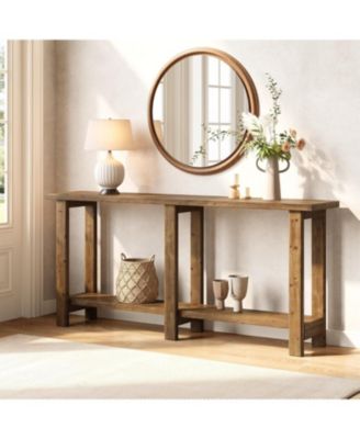 Solid Wood Console Table, 70.9-Inch Extra Long Wooden Sofa Table Behind Couch, Natural Brown