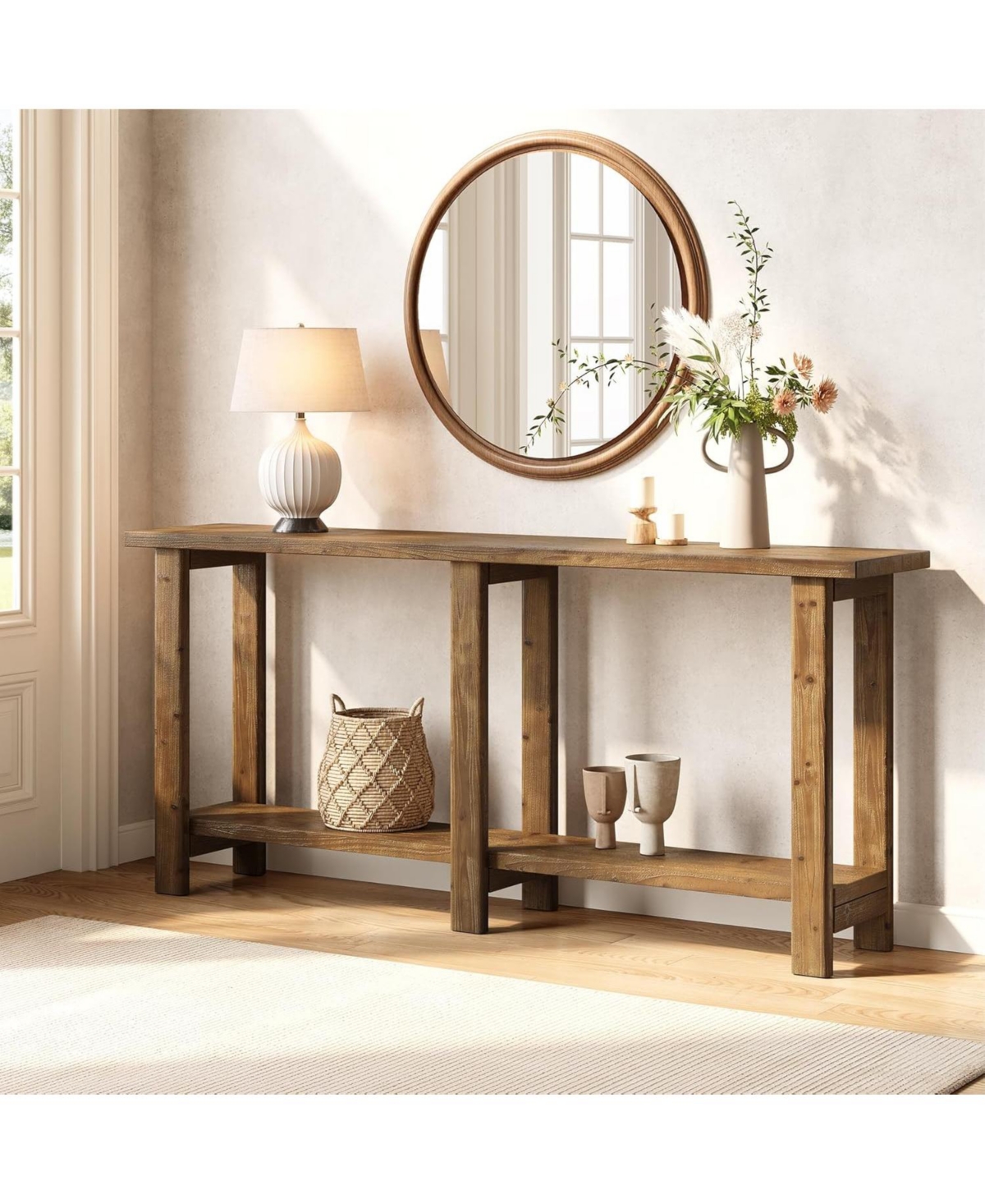 Tribesigns Solid Wood Console Table, 70.9-Inch Extra Long Wooden Sofa Table Behind Couch, Natural Brown