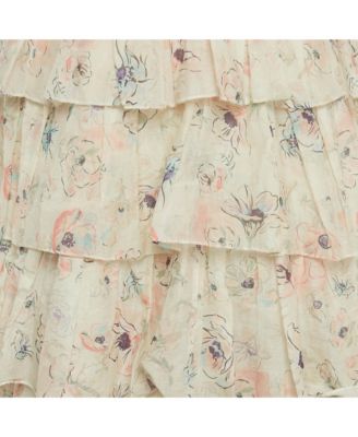 Women's White Floral Print Broderie Anglaise Tiered Halliday Gown