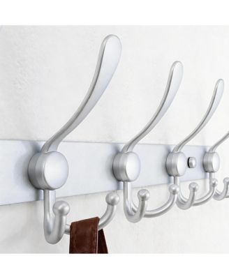 Heavy Duty Stainless Steel 5-Tri Hook Wall Rack for Hats, Coats, Towels, Silver
