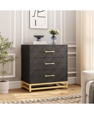 Dresser for Bedroom with 3 Drawer, Modern Dressers Chest of Drawers, Metal Handles, Wood Dressers for Living Room