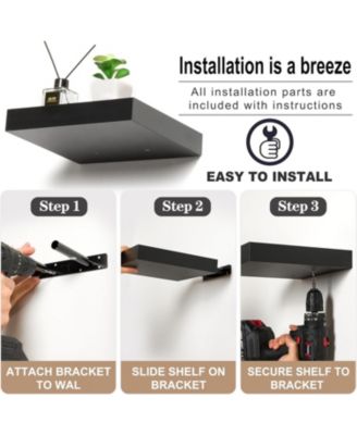 9 Inch Set of 3 Square Wall Mounted Floating Shelves - for Living Room Decor, Bedroom, Bathroom Decor, Home & Kitchen