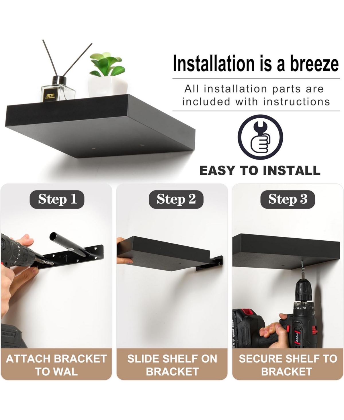 Sorbus 9 Inch Set of 3 Square Wall Mounted Floating Shelves - for Living Room Decor, Bedroom, Bathroom Decor, Home & Kitchen