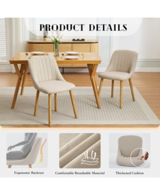 Set of 4 Fabric Upholstered Dining Chairs, Curved Backrest Kitchen Side Chairs with Solid Oak Legs