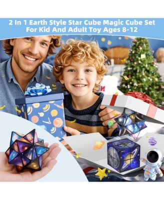 2-in-1 Galaxy Split Magic Cube, Transformable Fidget Toy, Morphs into Star & More