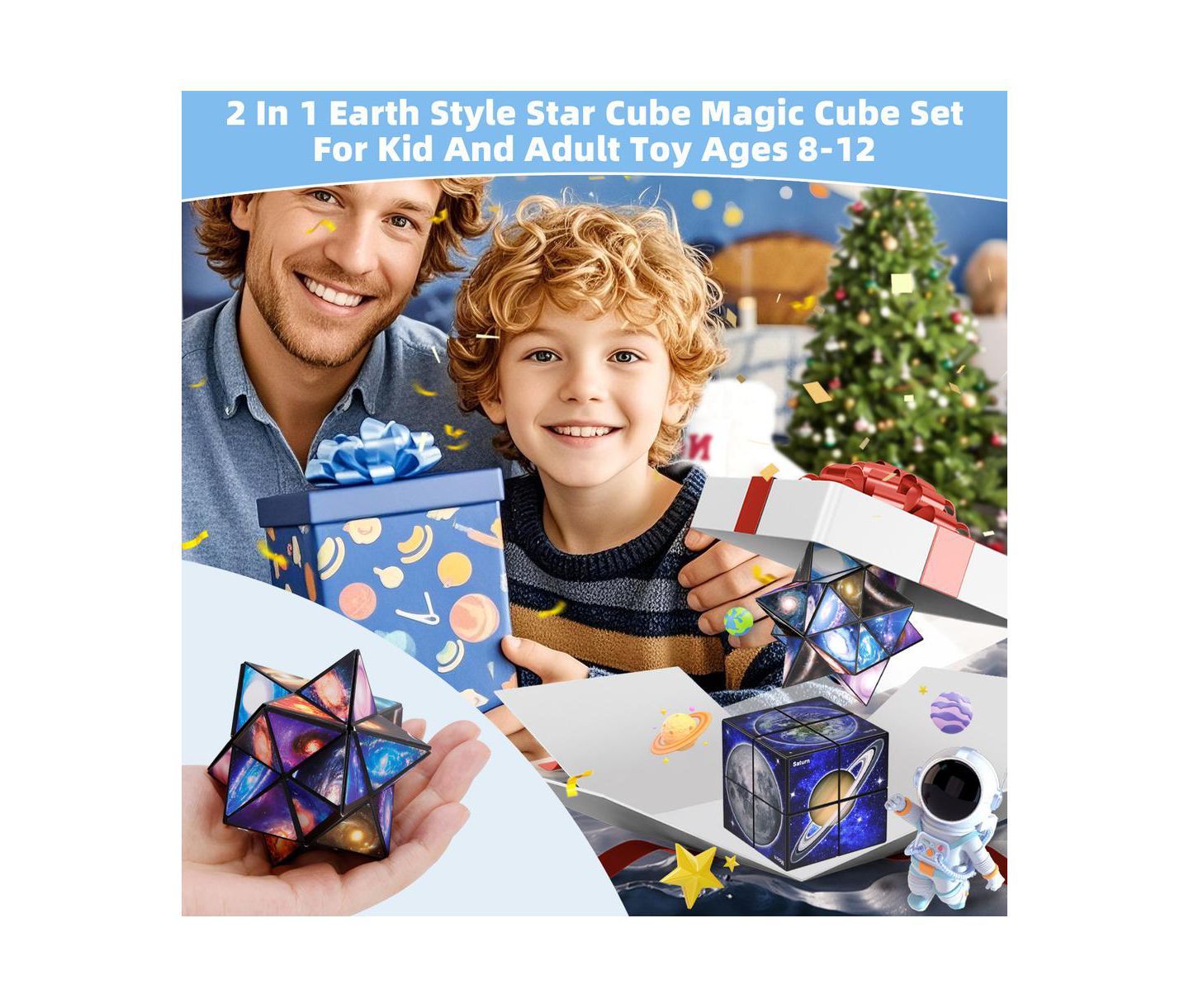 Детский пазл Bruce & Shark Galaxy 2-in-1 Magic Cube Puzzle, 2-Piece, Ages 8+, цвет: Синий — фото 2