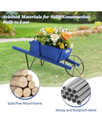 Wooden Wagon Planter Decorative Indoor/Outdoor Rustic Flower Cart with Wheel