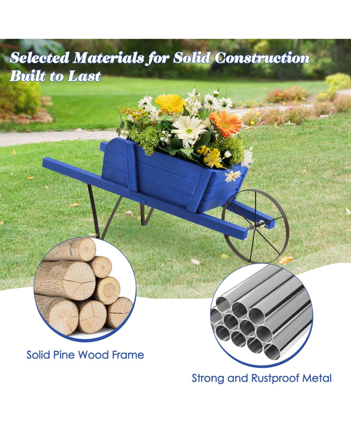 Costway Wooden Wagon Planter Decorative Indoor/Outdoor Rustic Flower Cart with Wheel