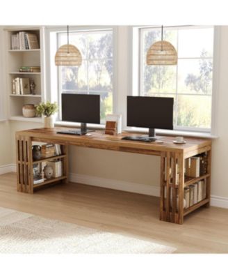 78.7" Long Desk, 2 Person Desk with Shelves, Large Wooden Computer Desk, Heavy Duty Shelf Legs Design
