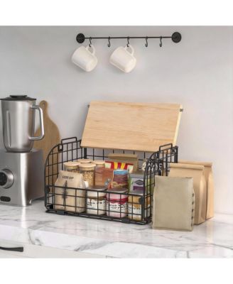 2 Set Wire Basket with Openable Top for Kitchen Pantry Storage