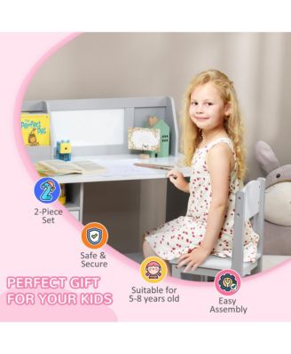 Toddler Writing Desk and Chair Set with Whiteboard and Storage