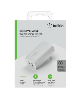 BoostCharge Dual Port USB-A and USB-C PD 37W Wall Charger with PPS