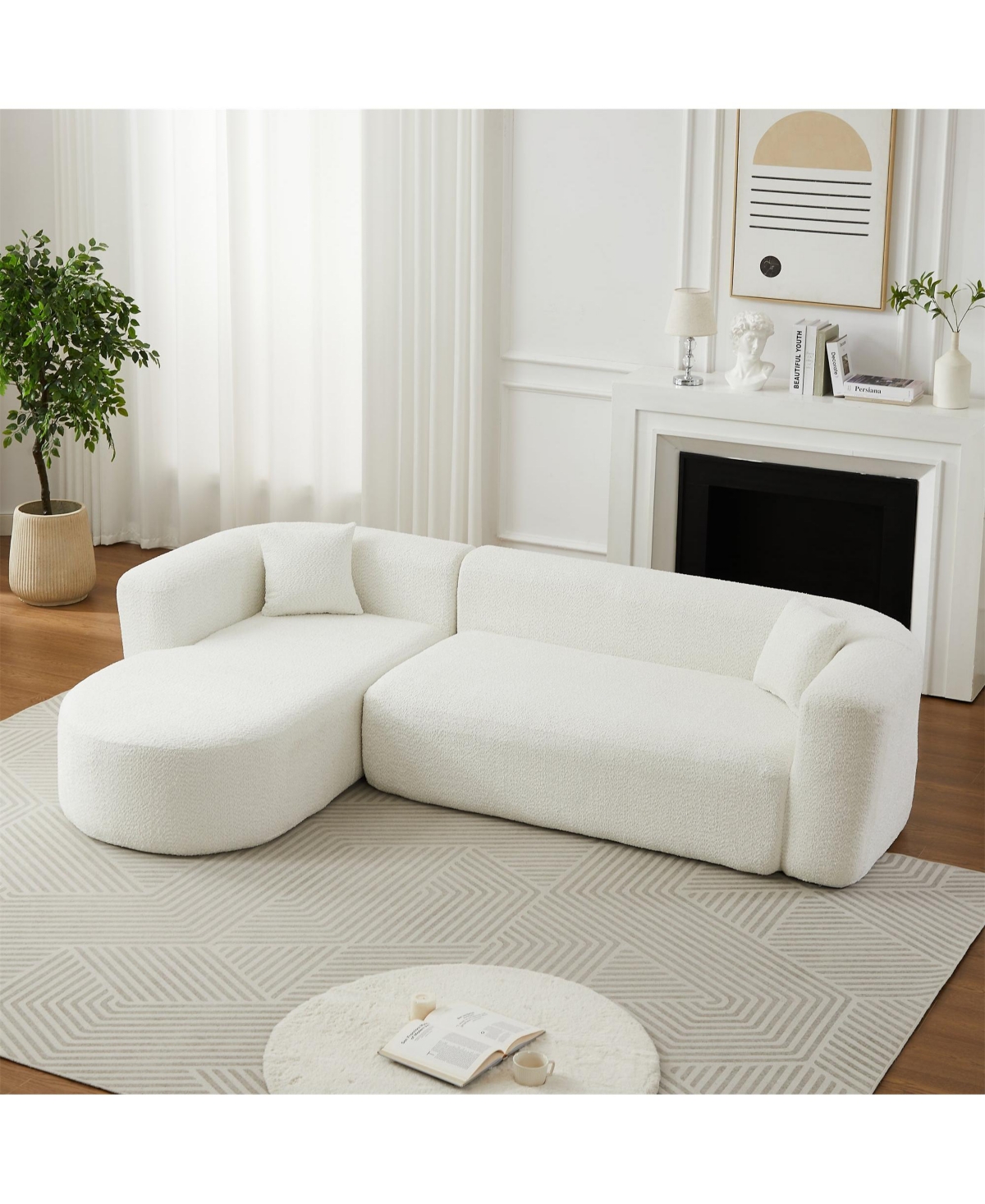 Clihome 109.4" L-Shaped Modular Sectional Sofa Left Chaise Chenille Fabric Cloud with 2 Pillows