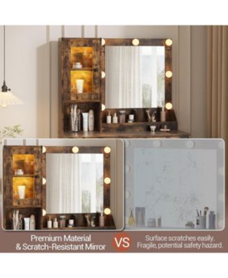 LED Lighted Vanity Desk with Built-in Power & USB Charging Ports