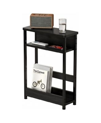 Slim Side Table Nightstand with Storage Shelf & Magazine Rack for Small Spaces
