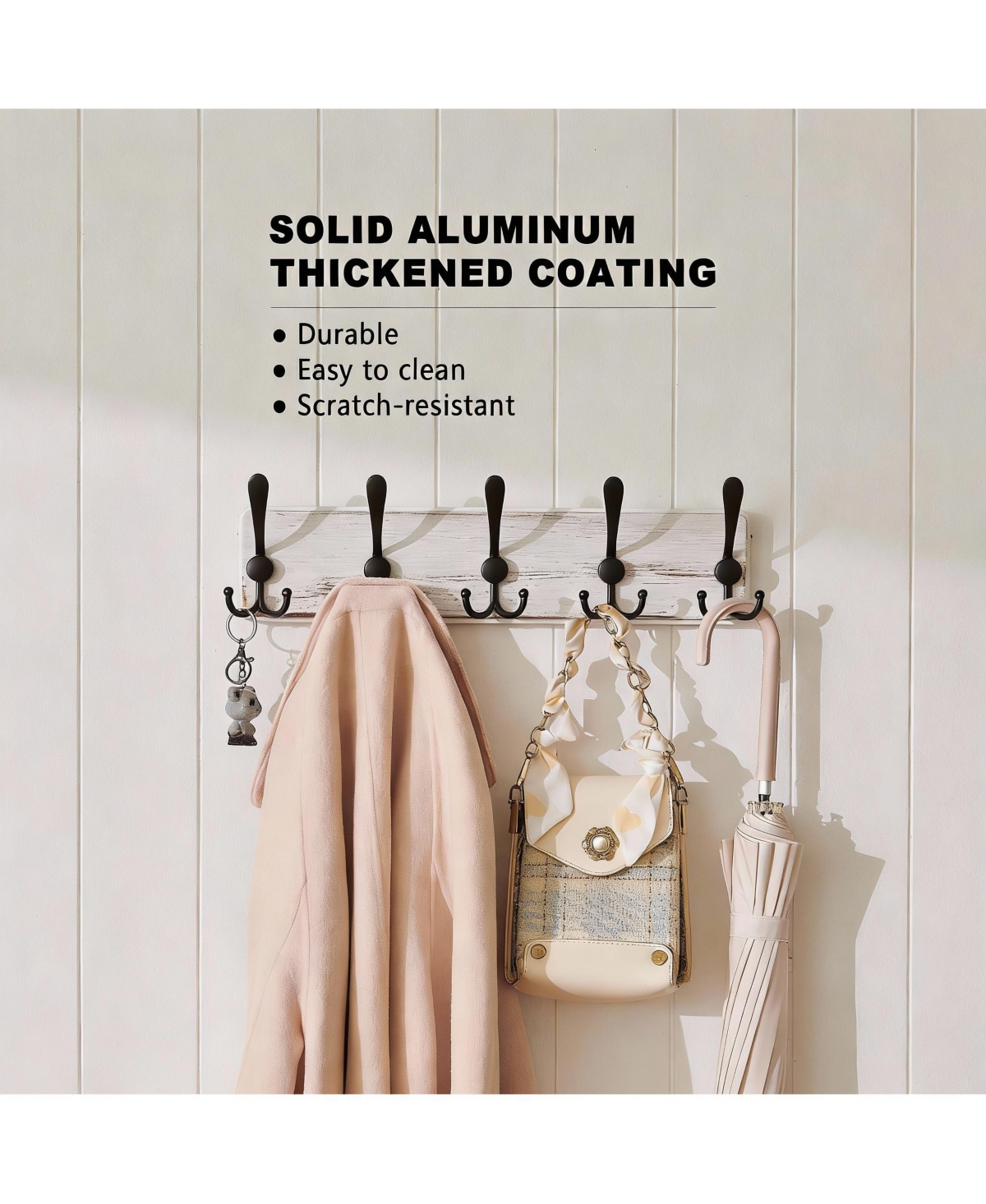 Yigii Farmhouse Rustic Wall Coat Rack 5 Hooks Heavy Duty