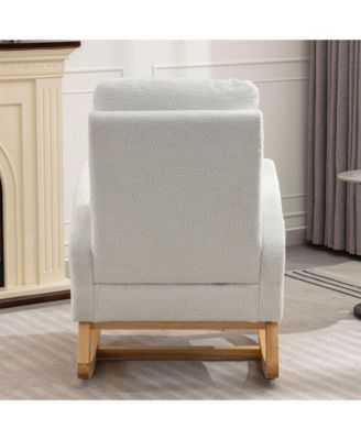 High Back Accent Rocking Chair with Footrest Rubber Wood Legs Side Storage Pocket for Bedroom Living Room Nursery