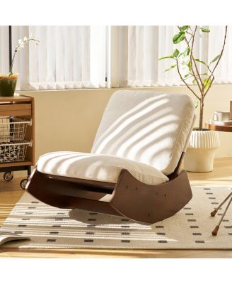 Corduroy Retro Striped Glider Rocking Chair Solid Wood Frame Accent Reading Chair for Bedroom Living Room Nursery
