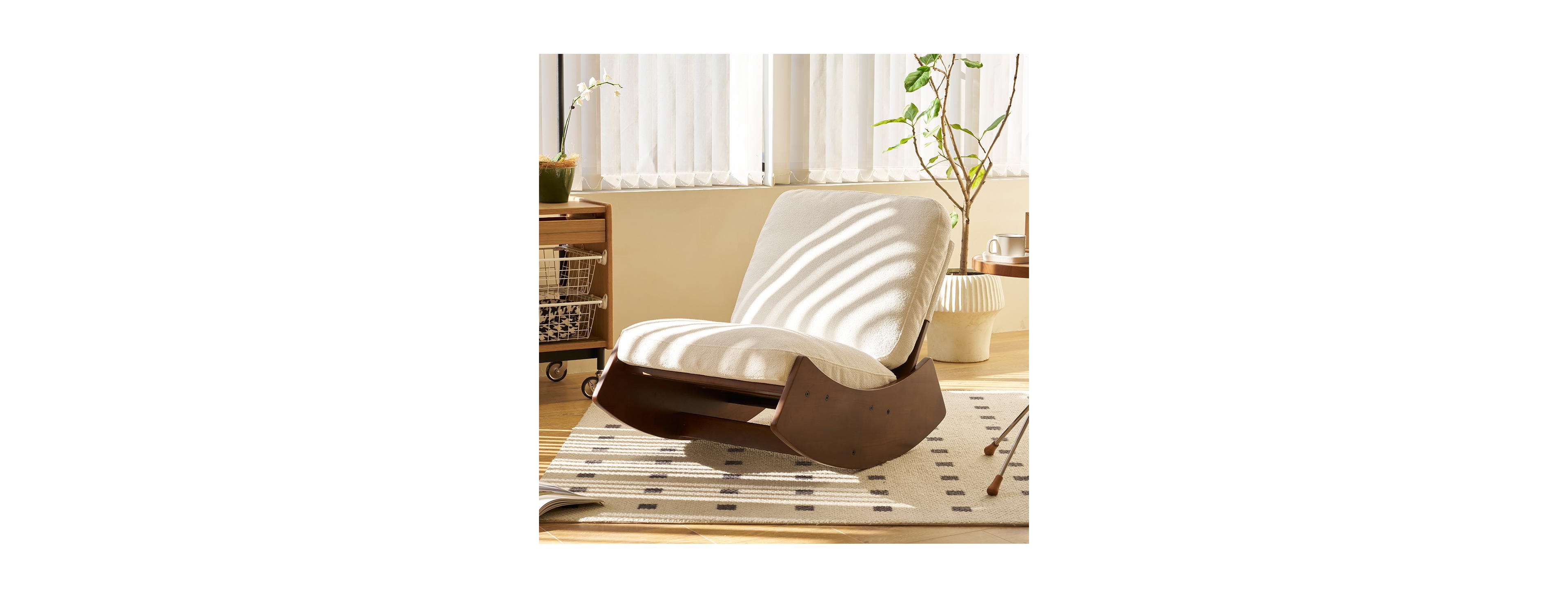 Flynama Corduroy Retro Striped Glider Rocking Chair Solid Wood Frame Accent Reading Chair for Bedroom Living Room Nursery