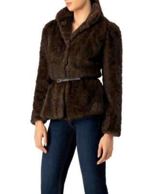 Women's Plush Belted Fake Fur Coat