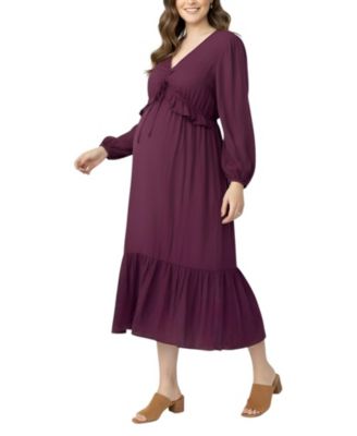 Puff Sleeve Ruffle Midi Dress - Motherhood