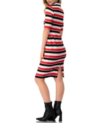 Women's Striped Fitted Midi Dress