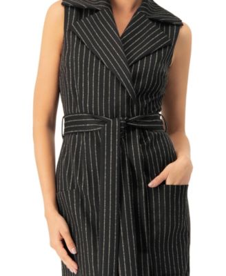 Women's Double-Breasted Striped Midi Dress