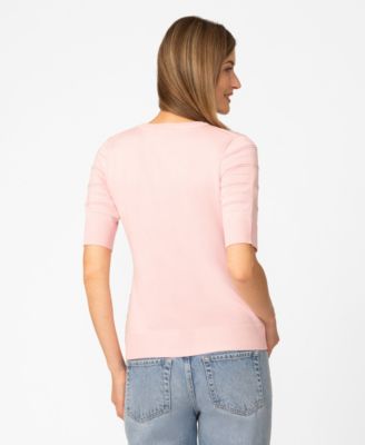 Petite Ottoman Stitch Elbow-Sleeve Crewneck Sweater