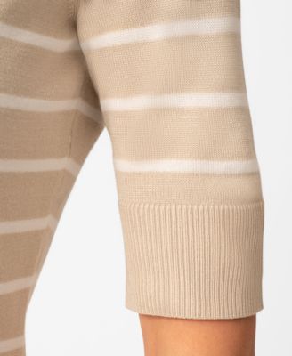 Petite Striped Crew-Neck Elbow-Sleeve Sweater