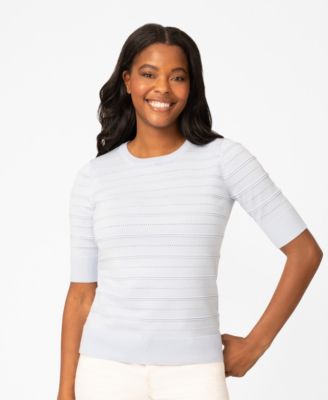 Petite Ottoman Stitch Elbow-Sleeve Crewneck Sweater