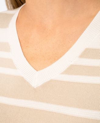 Petite Textured Stripe V-Neck Sweater