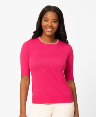 Petite Whip Stitch Elbow-Sleeve Crewneck Sweater