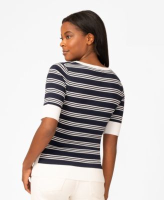 Women's Contrast Stripe Boat Neck Sweater