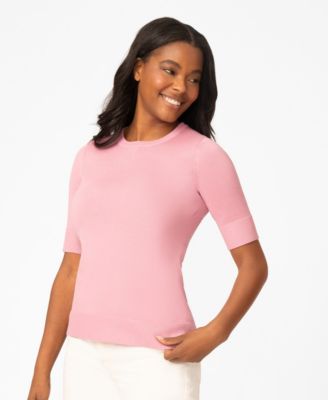 Women's Crew-Neck Elbow-Sleeve Fine-Gauge Sweater
