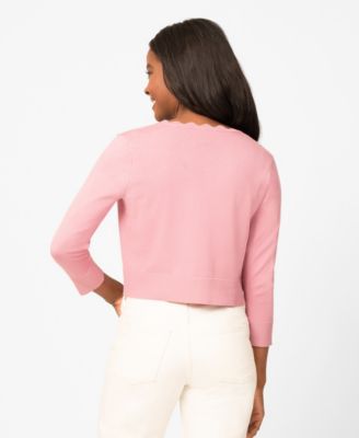 Women's 3/4-Sleeve Scalloped Cropped Cardigan Sweater