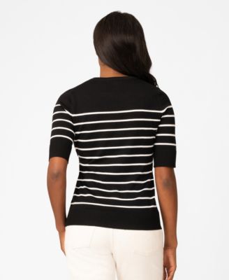 Women's Striped Crew-Neck Elbow-Sleeve Sweater