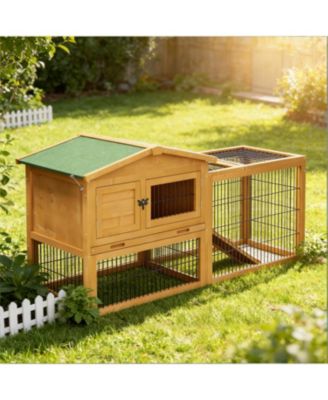 Secure Outdoor Cat Hutch - Ventilated Wooden Shelter with Wheels