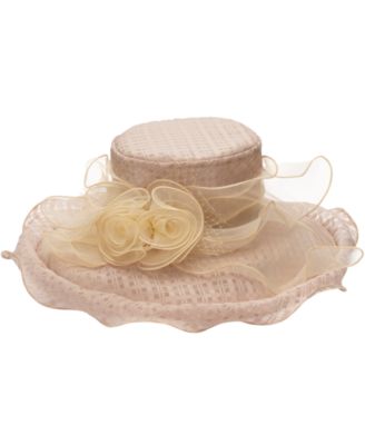 Textured Organza Rosette Wide Brim Hat