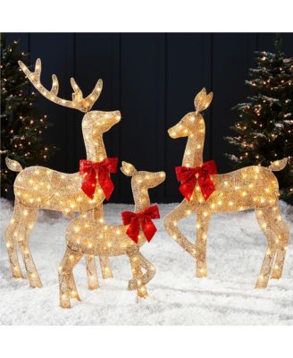 4ft 3-Piece Lighted 2D Christmas Deer Set Outdoor Yard Decoration w/ 175 LED Lights, Stakes