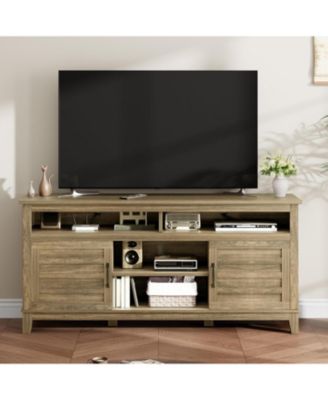 TV Stand for 63 in, Entertainment Center with Adjustable Shelves, Farmhouse TV Stand with Cabinet Doors