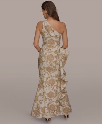 Women's One Shoulder Side Ruffle Gown