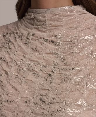 Women's Mock Neck Foil Printed Ruched Sweater