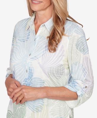Petite Floral Print Button-Down Shirt