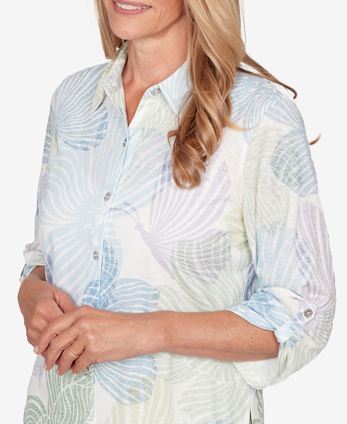 Alfred Dunner Petite Floral Print Button-Down Shirt
