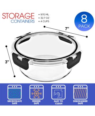 16 Piece Round (970ml/ 32.7oz/ 4cups) Glass Meal Prep Containers with Airtight Lids - Preserves Freshness, Oven Safe, durable, BPA-free