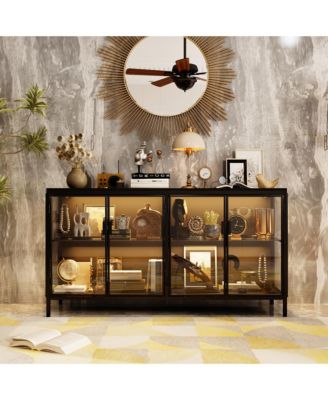 55'' W Sideboard With Glass Doors And Led Lights