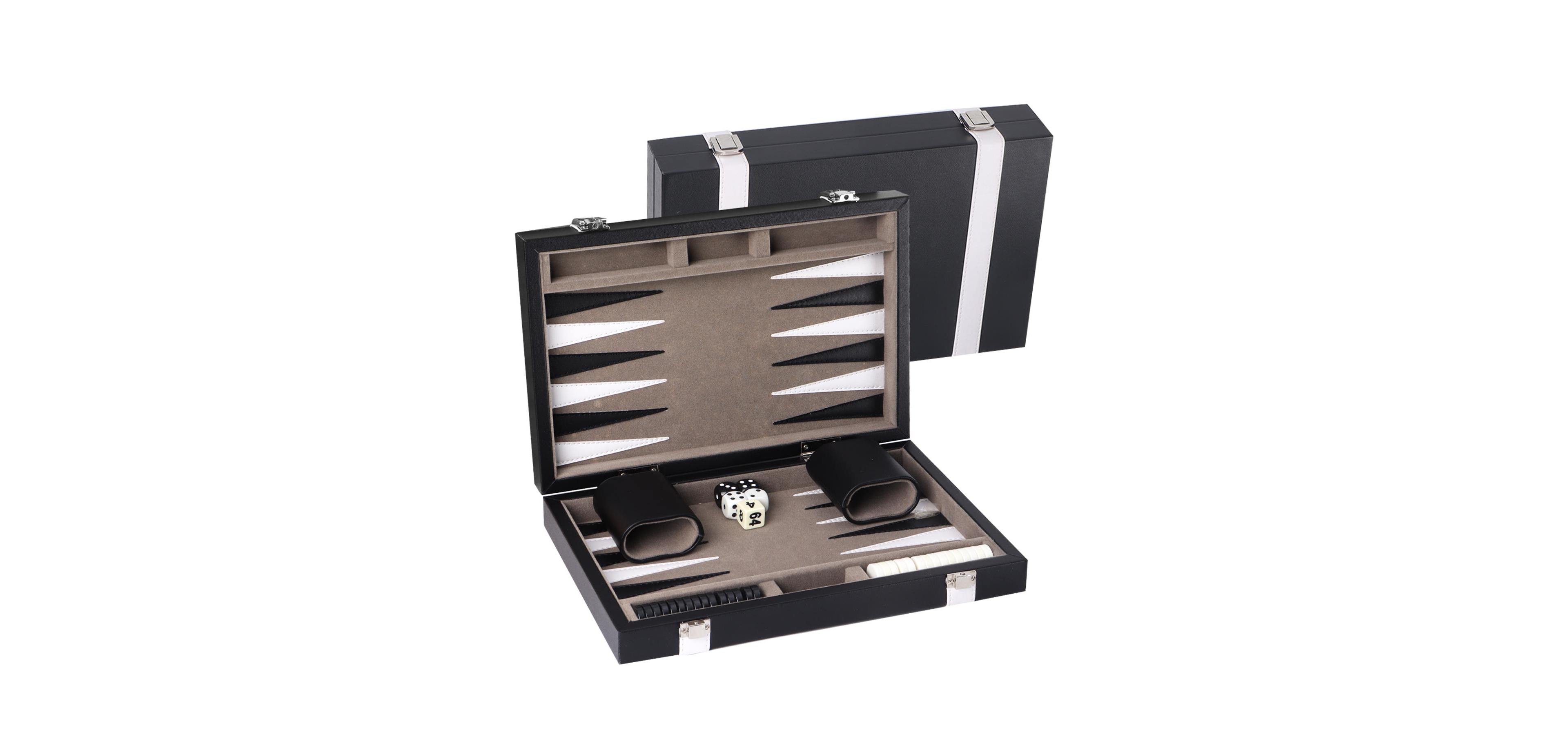 Gse Games & Sports Expert Premium Leather Backgammon Board Game Set, Set with Case -Black&Blue